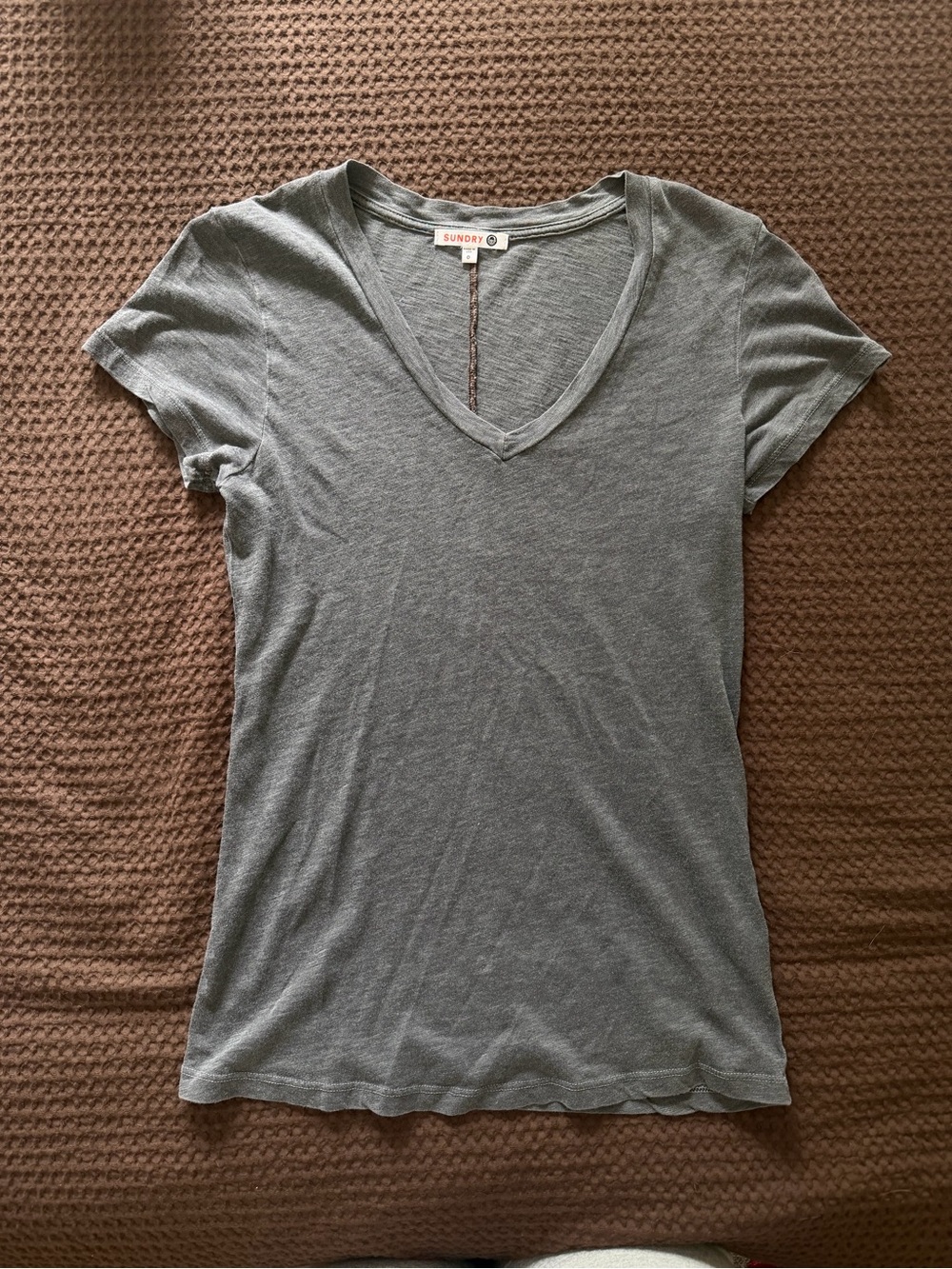 Sundry Women's V-Neck Short Sleeve Tee — Gray
